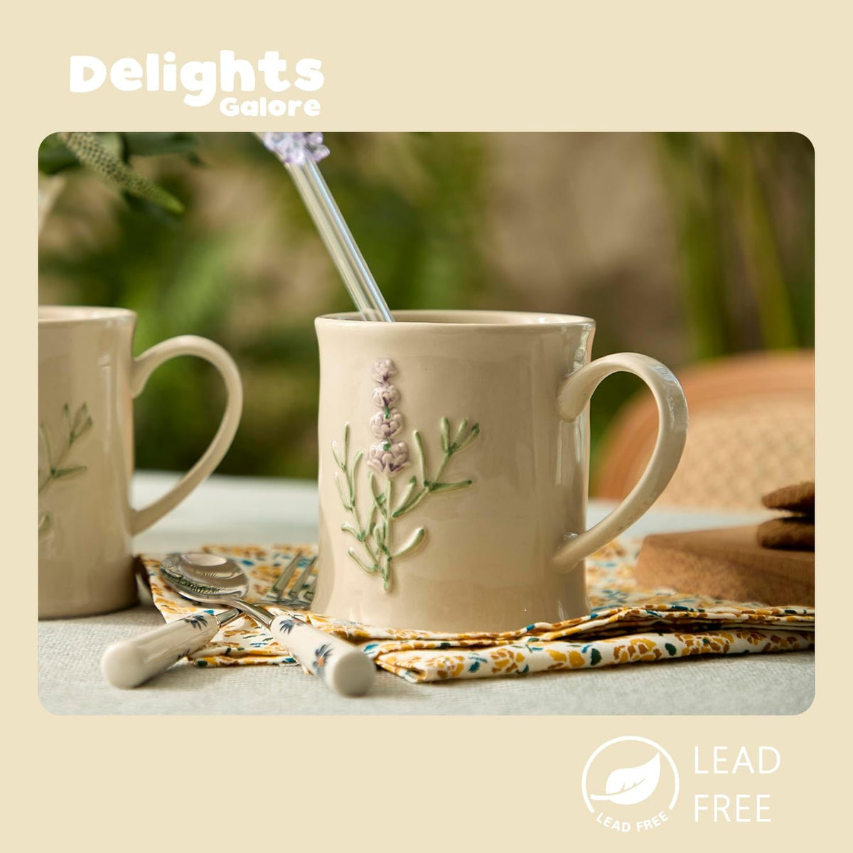 Artisanal Handcrafted Ceramic Mug with Sage Botanical Design - 10oz Off-White Stoneware Coffee Cup, Elegant Purple Sage Pattern, Dishwasher Safe, Comfort Grip Handle for Daily Use