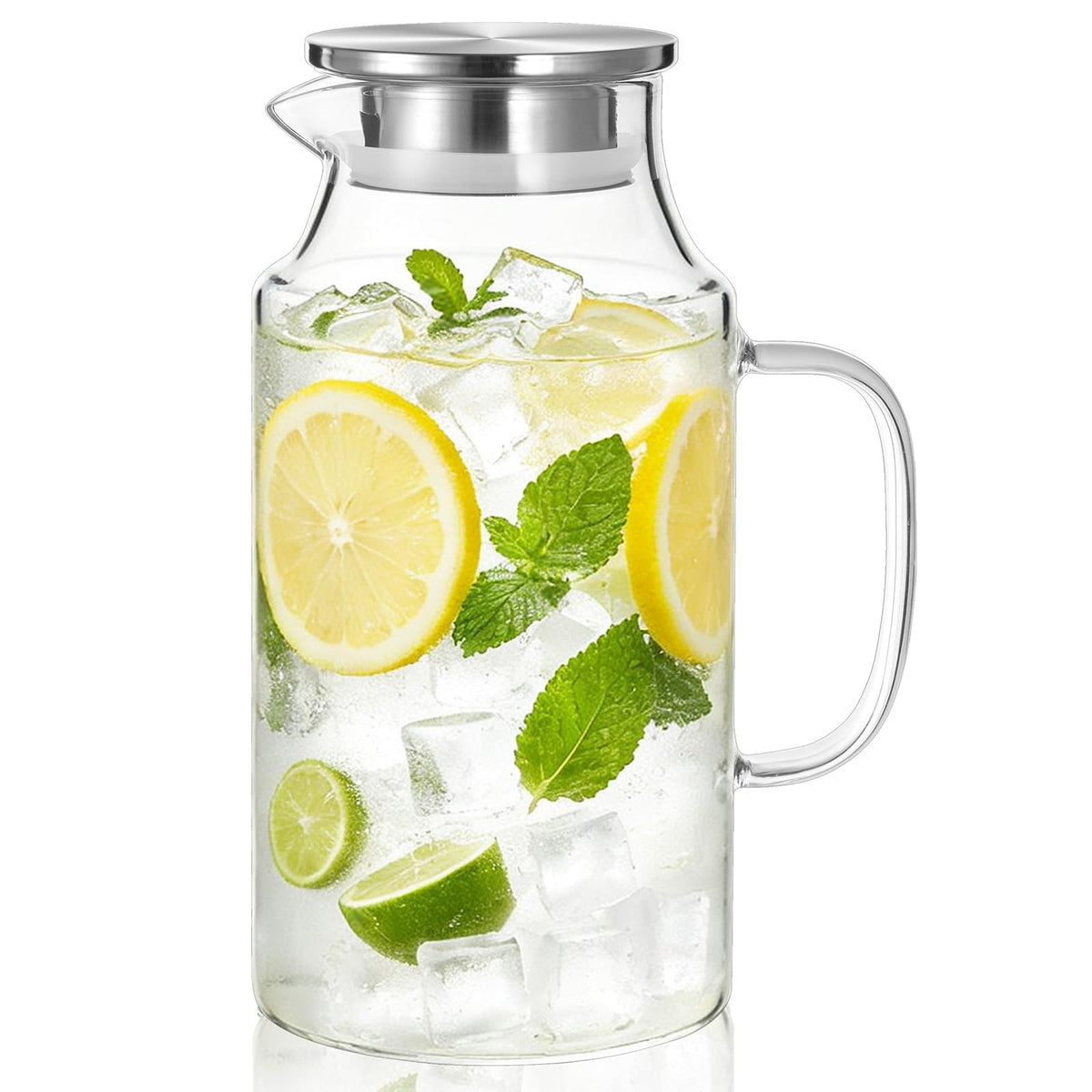 Bivvclaz 2 Liter 68 oz Glass Pitcher with Lid and Handle, Glass Carafe for Hot/Cold Water, Large Iced Tea Pitcher for Coffee, Juice and Homemade Beverage