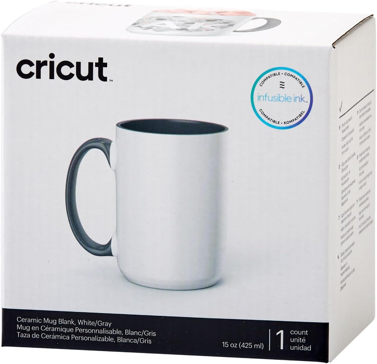 Cricut Beveled Blank Mug to Decorate, White/Gray