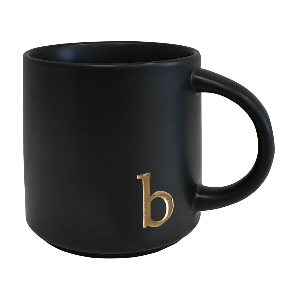 COLLECTIVE HOME Black Ceramic Coffee Mug, 15 oz Golden Monogram Tea Cup (k)