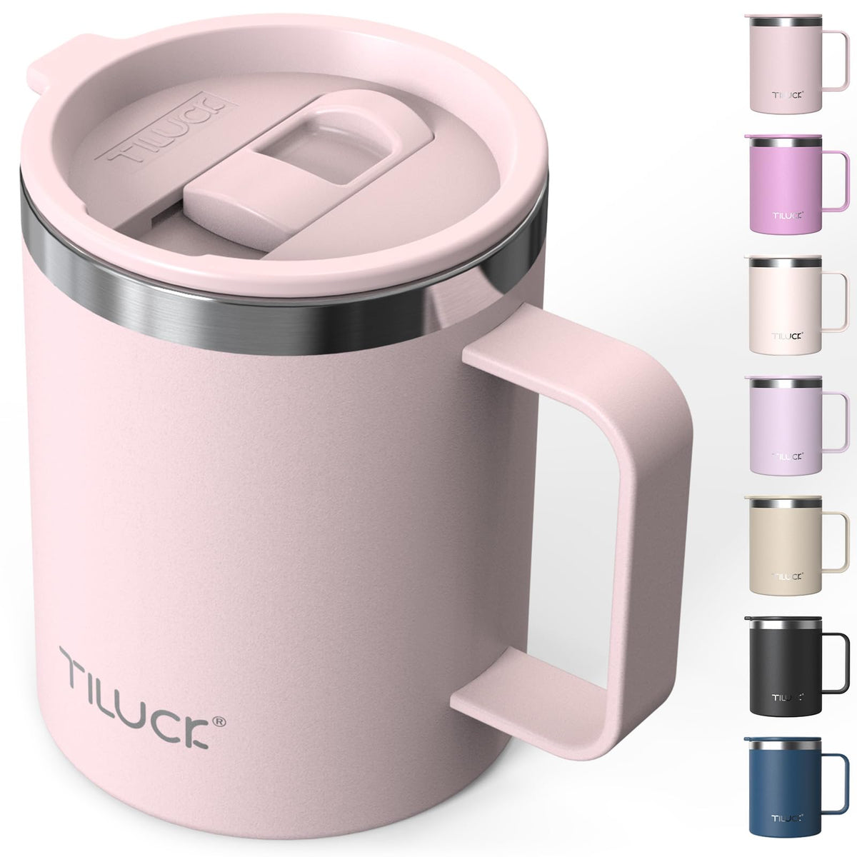 TILUCK 12 oz Insulated Coffee Mug with Lid and Handle