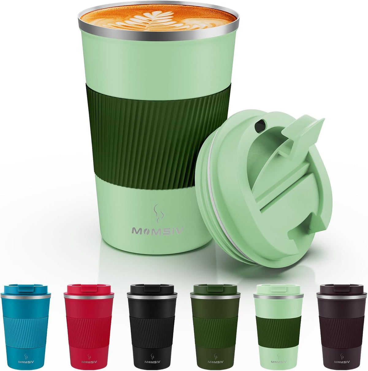 MOMSIV 12oz Travel Coffee Mug, Insulated Coffee Cup with Leakproof Lid