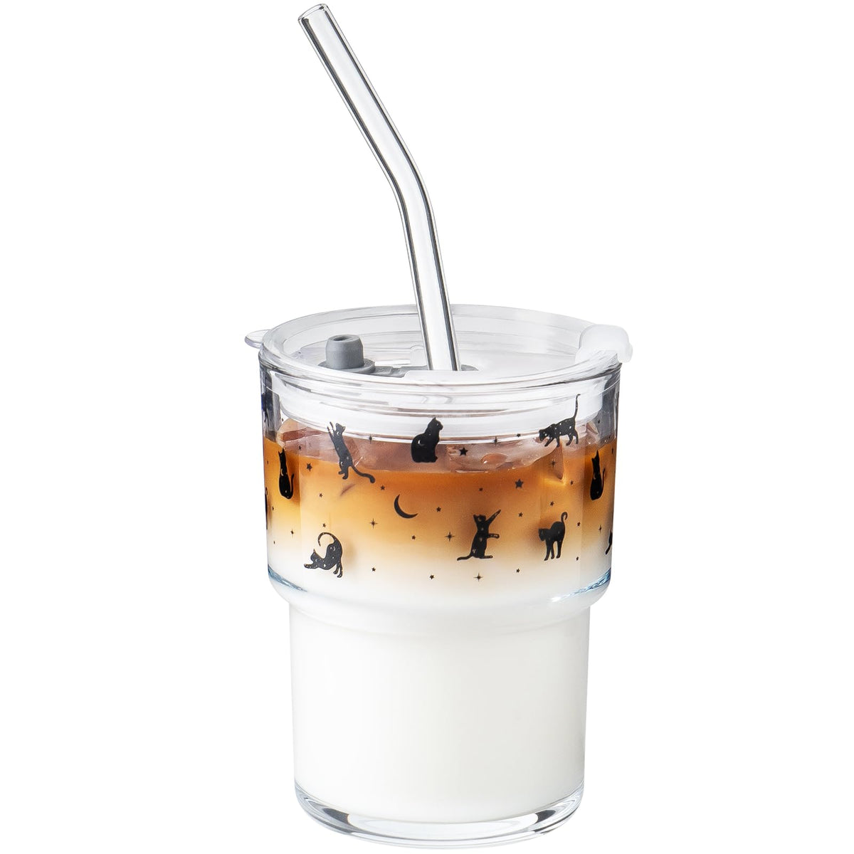 Olvini 13oz Glass Tumbler with Straw and Lid, Reusable Iced Coffee Cup Tumbler, Cute Glass Cups for Water, Matcha, Travel Coffee Mugs (Clear)