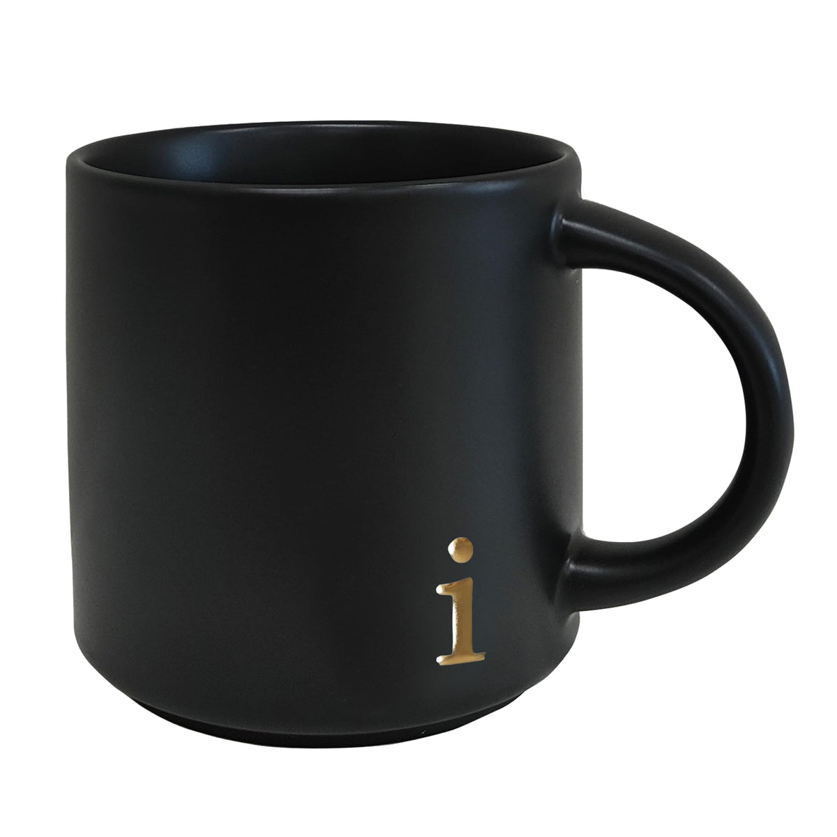 COLLECTIVE HOME Black Ceramic Coffee Mug, 15 oz Golden Monogram Tea Cup (k)