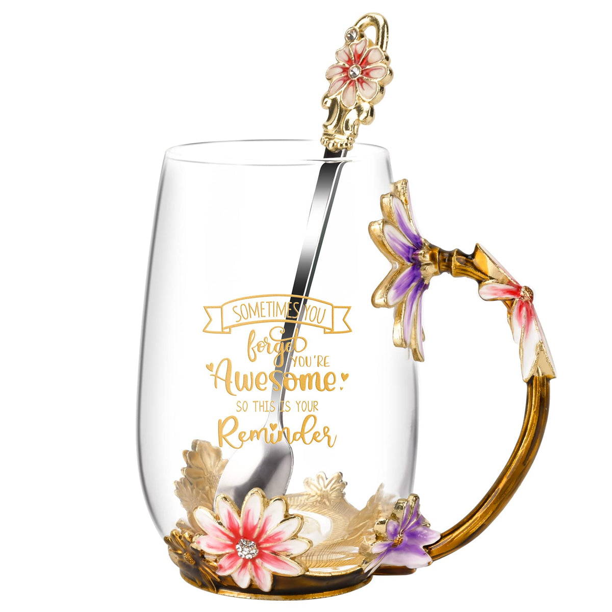 Tea Cup Glass Coffee Enamels Mug Gifts for Mom Women Christmas Birthday