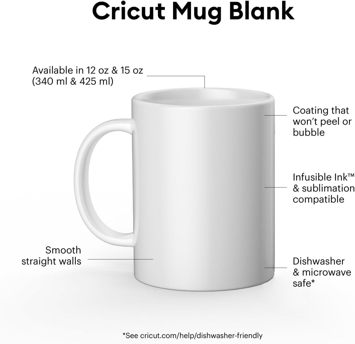 Cricut Ceramic Mug Blank, White - 15 oz/425 ml (2 ct)
