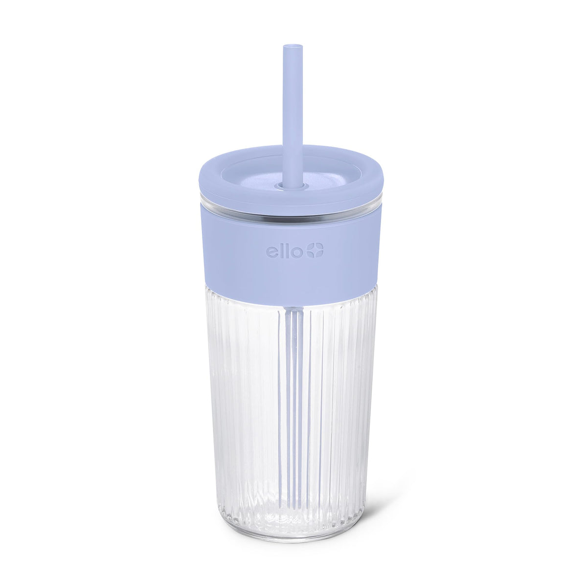 Ello Ava 18oz Glass Tumbler with Straw and Lid for Iced Coffee, Blueberry