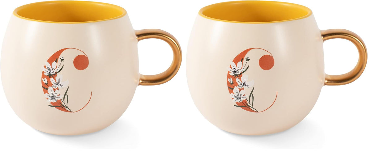 Fringe Studio Artisan Stoneware Mug, "WHITE FLORAL M" 3.75" DIA. X 3.5"H, 13 FL.OZ, Prairie Collection (335015)