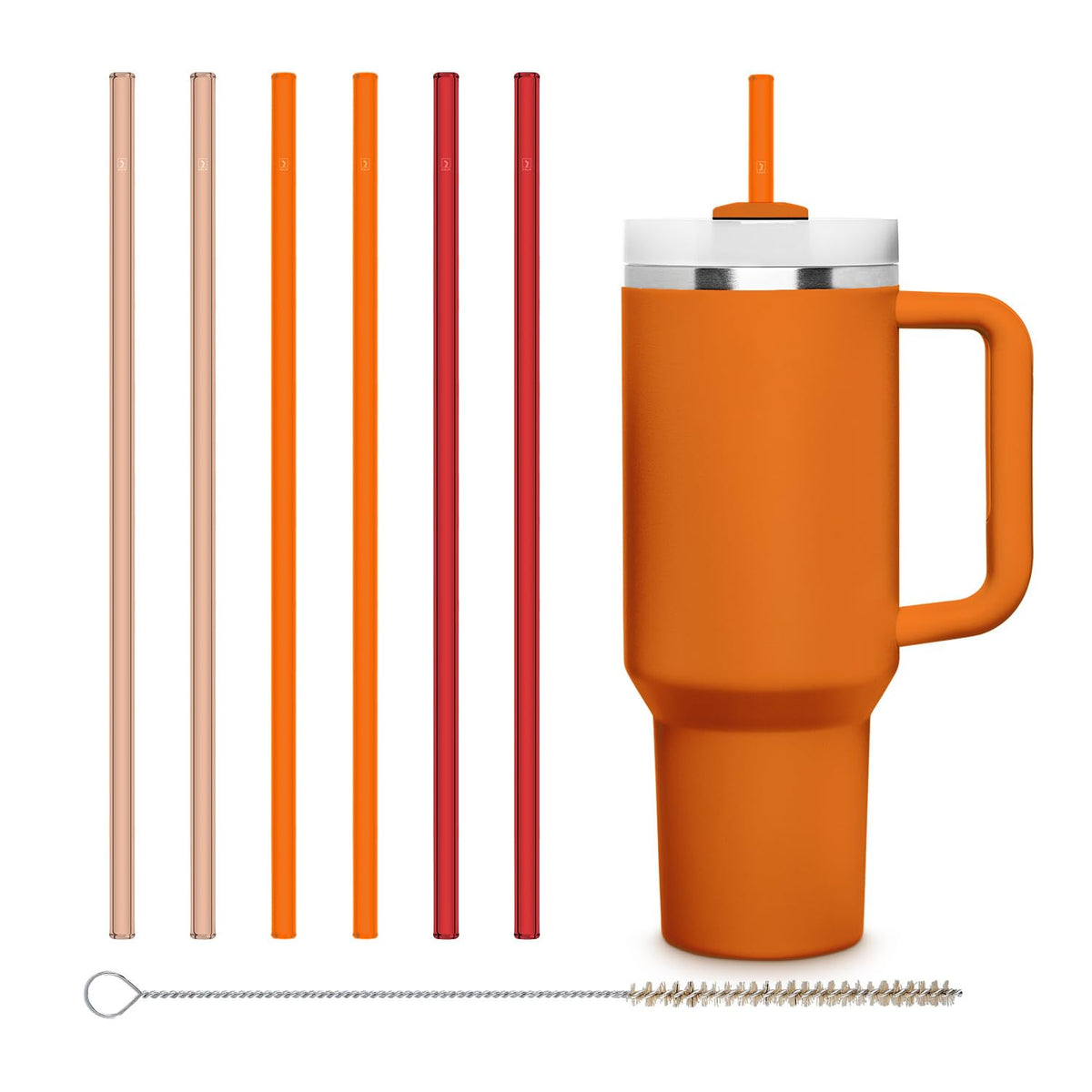 Halm Glass Straws 6x 12 inch Long Replacement Straw for Stanley Quencher Cup 40 oz & 30 oz Plastic-Free Cleaning Brush - Reusable Drinking Straw Dishwasher Safe Made in Germany