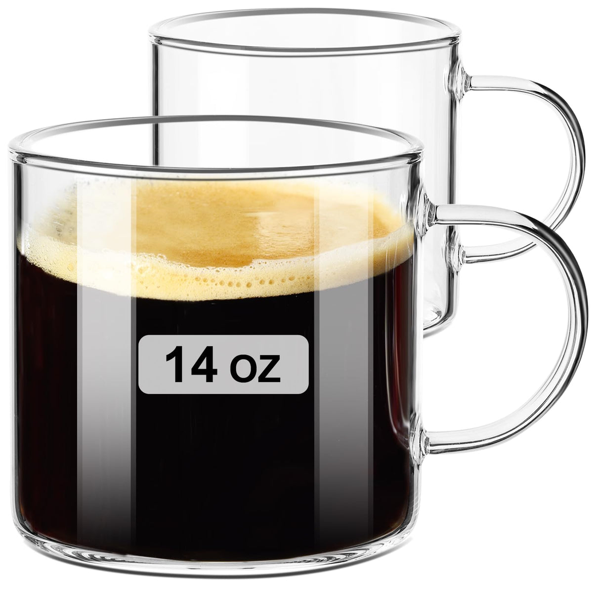 PARACITY Glass Mug Set of 2, 14.2 fl oz Clear Coffee Cups with Handles