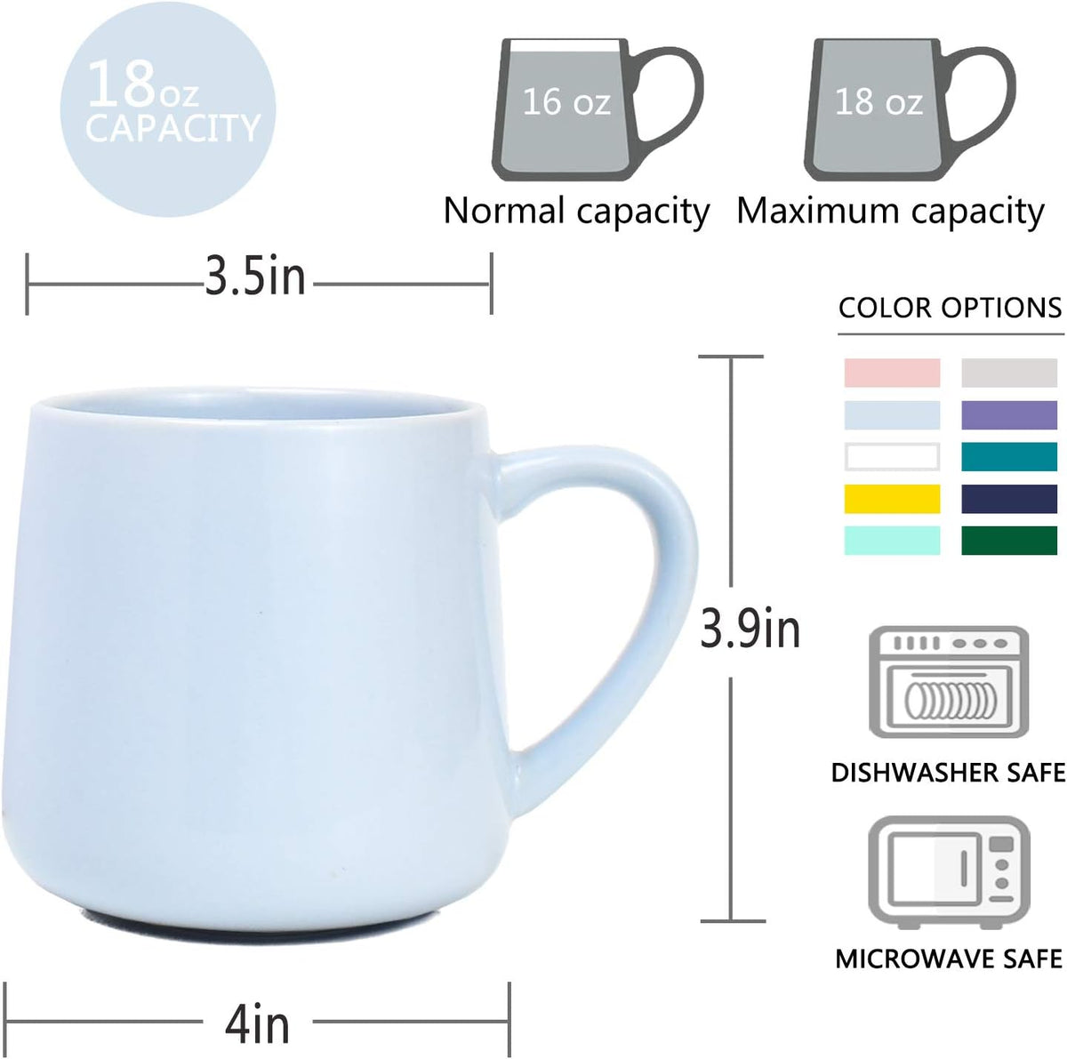 Bosmarlin Large Glossy Ceramic Coffee Mug, Tea Cup for Office and Home, 18 oz, Suitable for Dishwasher and Microwave(Blue, 1)