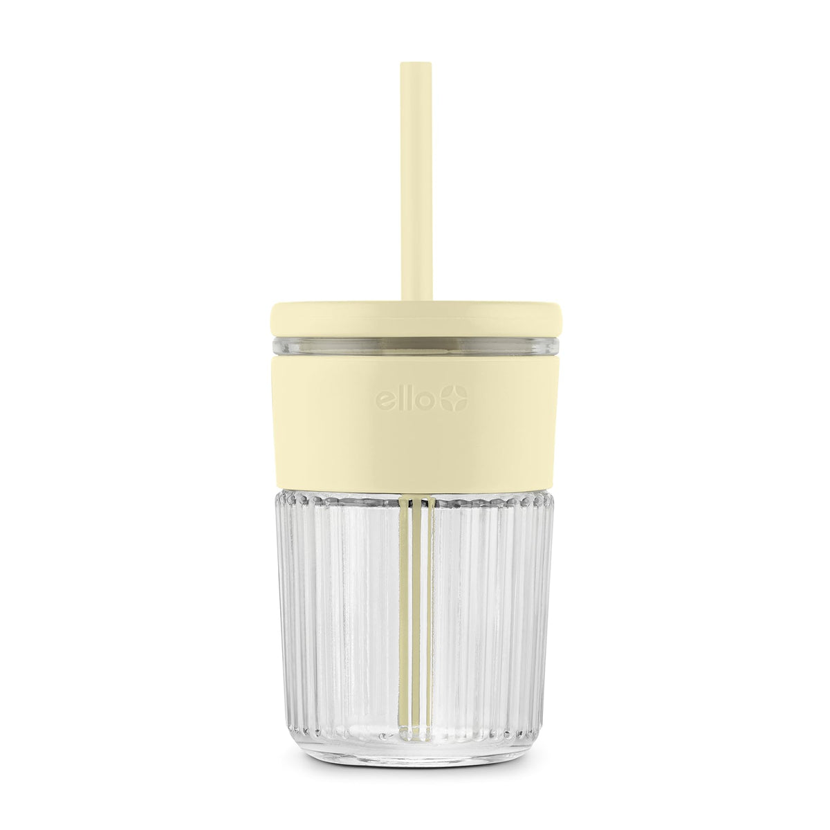 Ello Ava 18oz Glass Tumbler with Straw and Lid for Iced Coffee, Blueberry