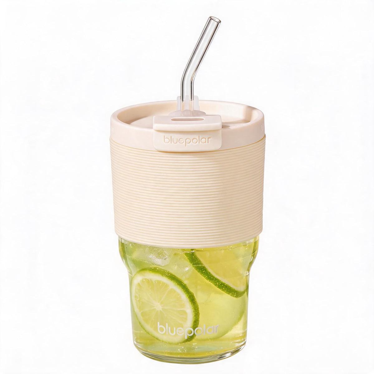 BLUEPOLAR 16oz/480ml Iced Coffee Cups With Lids And Straws,Reusable Leakproof Glass Tumbler,Water Bottles,Cold Brew,Drinking Jars For Juicing,Matcha,Tea,Smoothie For Travel,Office (Off-White)