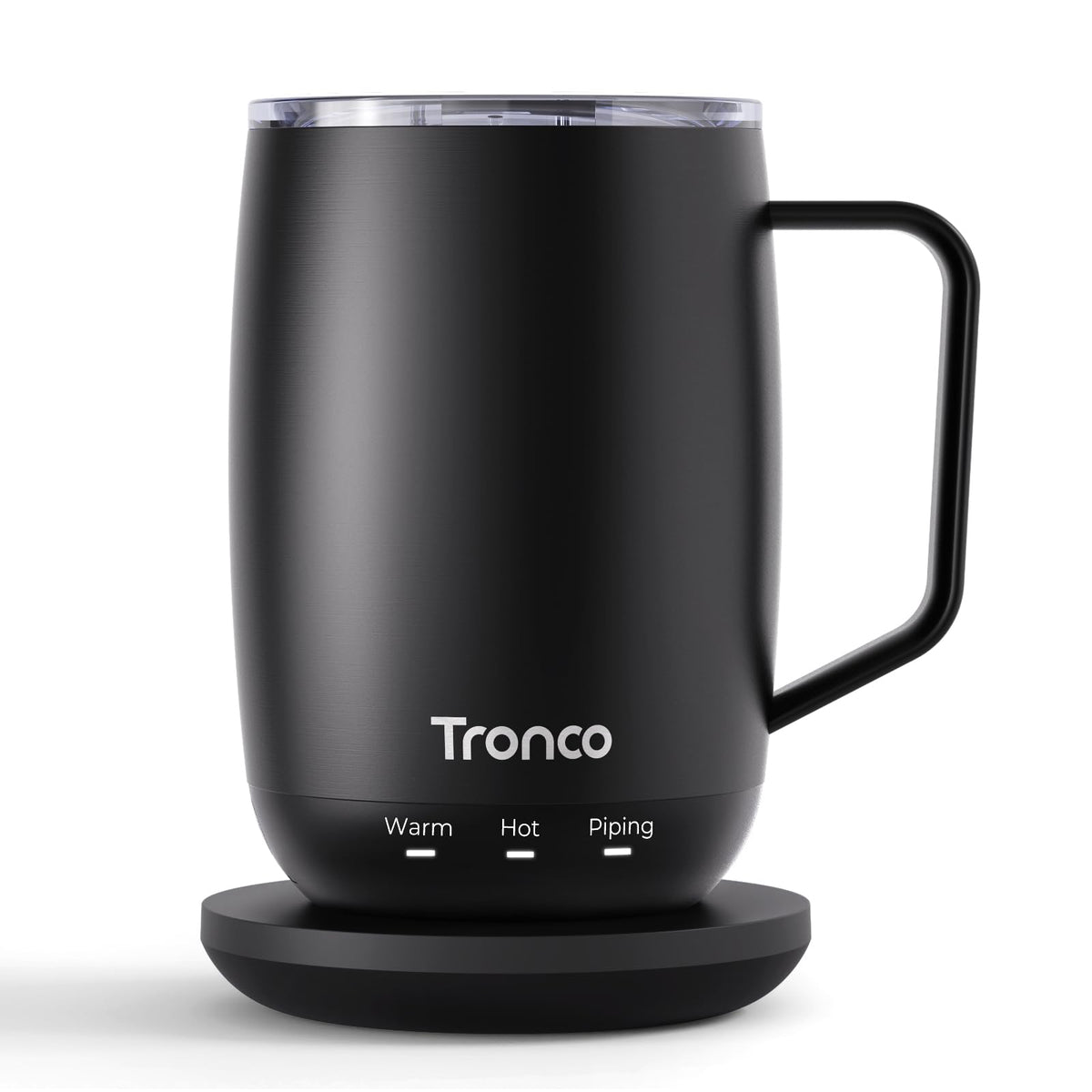 Tronco Temperature Control Heated Coffee Mug 14 oz – Rechargeable Self-Heating Coffee Cup with Lid – Manual Control, 3 Modes, 130 Min Battery Life, Auto Shut-Off (White)