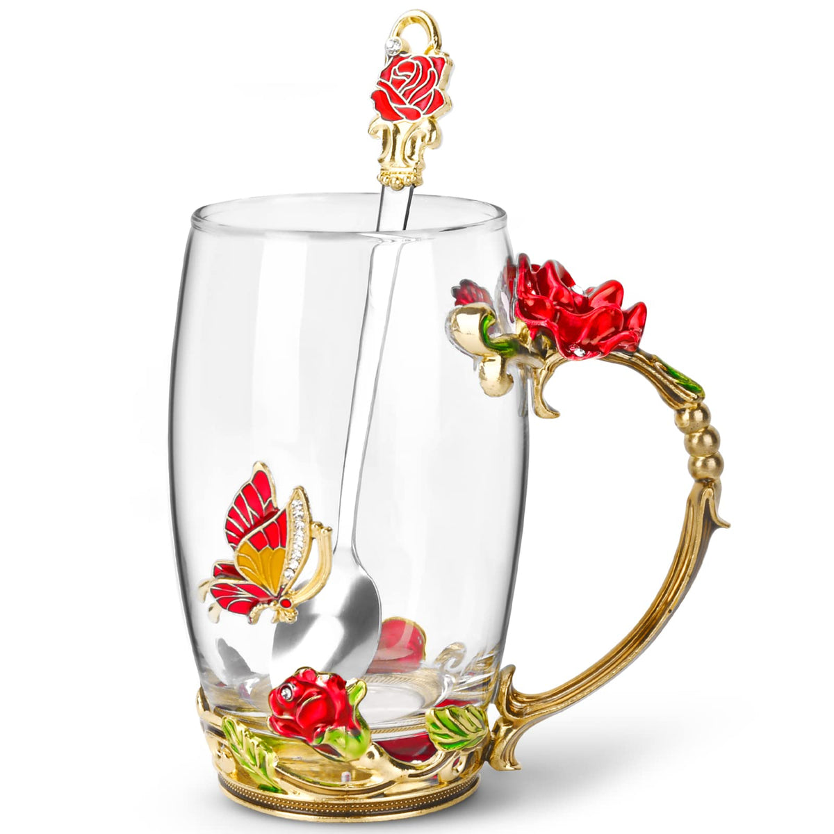 Tea Cup Glass Coffee Enamels Mug Gifts for Mom Women Christmas Birthday