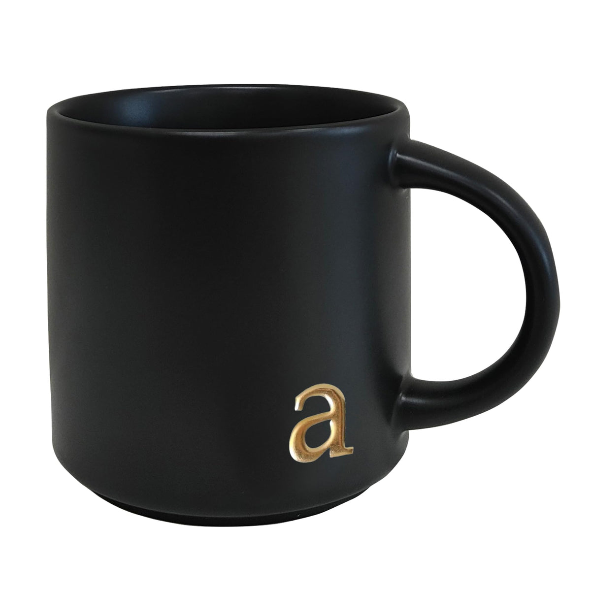 COLLECTIVE HOME Black Ceramic Coffee Mug, 15 oz Golden Monogram Tea Cup (k)
