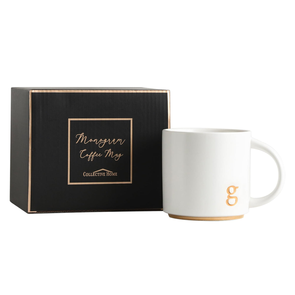 COLLECTIVE HOME Ceramic Coffee Mug, 15 oz Monogram Cup with Gift Box(K)