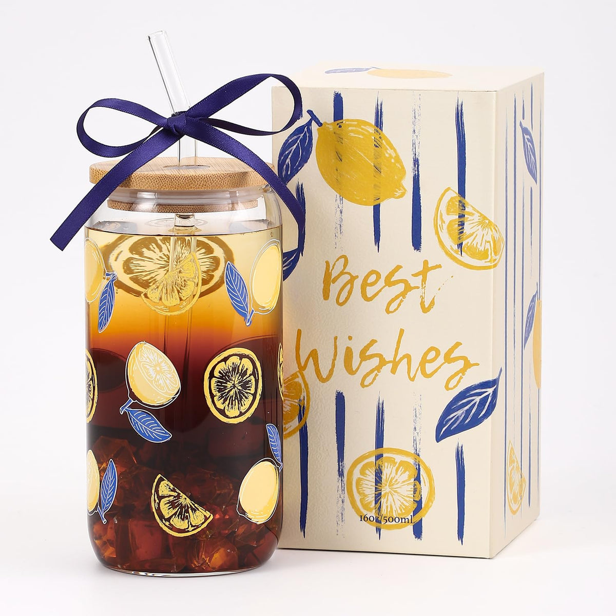 Floral Gifts for Women, Flower Glass Cup with Lid and Straw