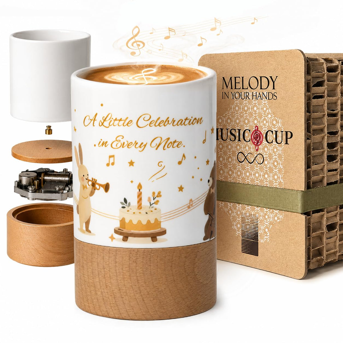 Music Lover Gifts Without Music Life Would B Flat - 12 oz /300 ml Mugs with Lid - Musician Gifts, Musical Lovers Gift (Christmas, Walnut Wood)