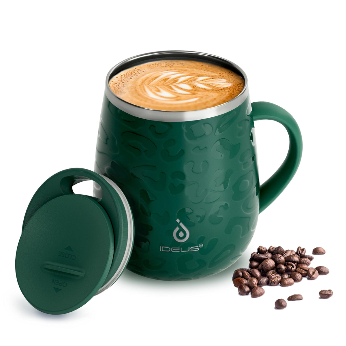 Ideus 16 oz Insulated Coffee Mug with Lid and Handle (Celadon, FUJI DAWN)