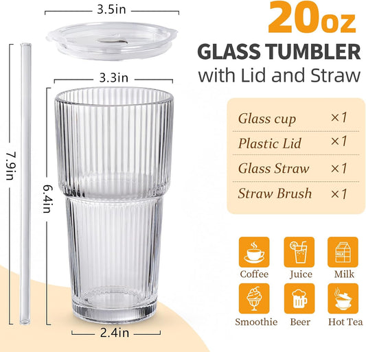 Iced Coffee Cups with Lids,Glass Cups with Lids and Straws,1 Coffee Tumbler