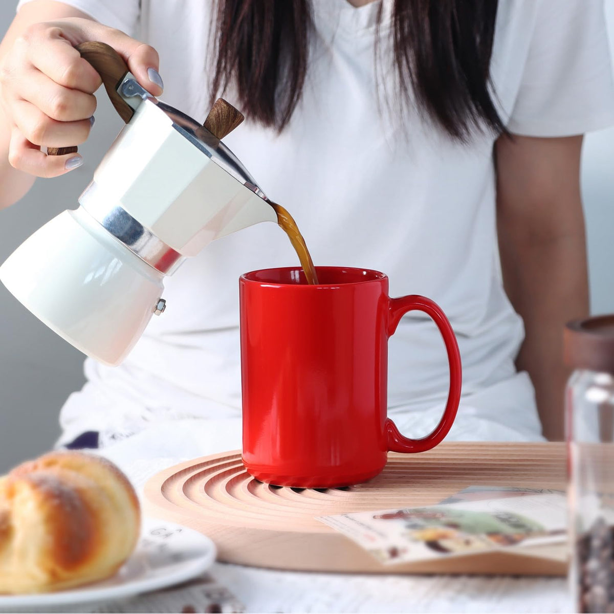 15 OZ Coffee Mug, Classic Blank Ceramic Cup with Large Handle for Tea Latte Cappuccino, Red