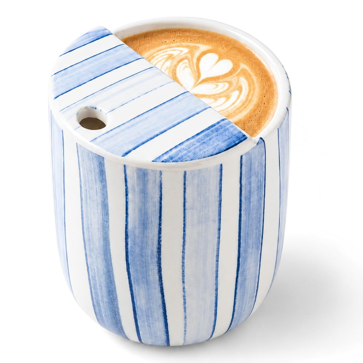1 Pcs Ceramic Mug with Sip Hole 10 oz Light Blue Striped