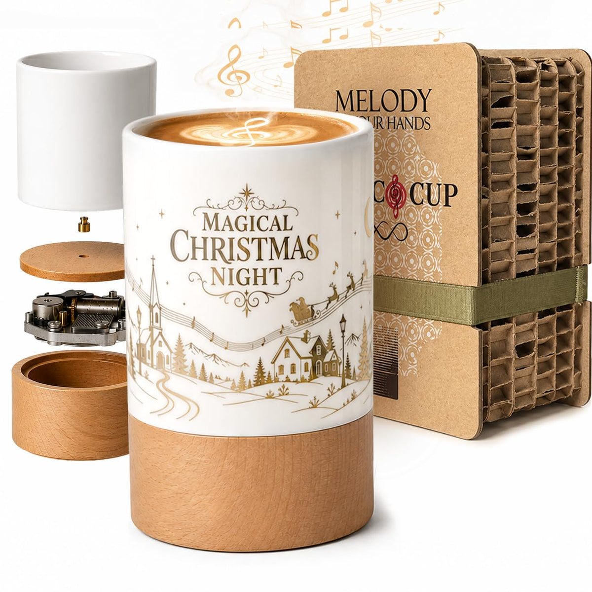 Music Lover Gifts Without Music Life Would B Flat - 12 oz /300 ml Mugs with Lid - Musician Gifts, Musical Lovers Gift (Christmas, Walnut Wood)
