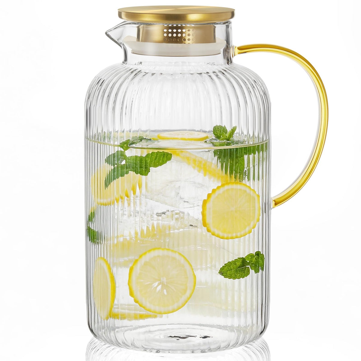 Bivvclaz 2 Liter 68 oz Glass Pitcher with Lid and Handle, Glass Carafe for Hot/Cold Water, Large Iced Tea Pitcher for Coffee, Juice and Homemade Beverage