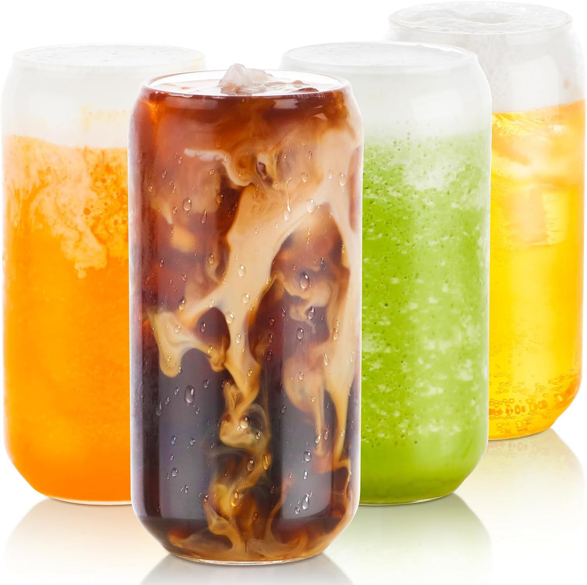 Drinking Glasses with Lid, Straw, 16oz Glass Cup Iced Coffee Tumblers, 1 Pc