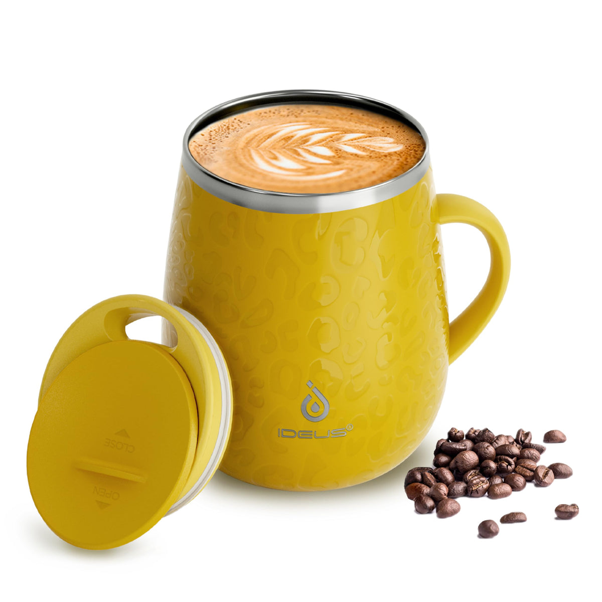 Ideus 16 oz Insulated Coffee Mug with Lid and Handle (Celadon, FUJI DAWN)