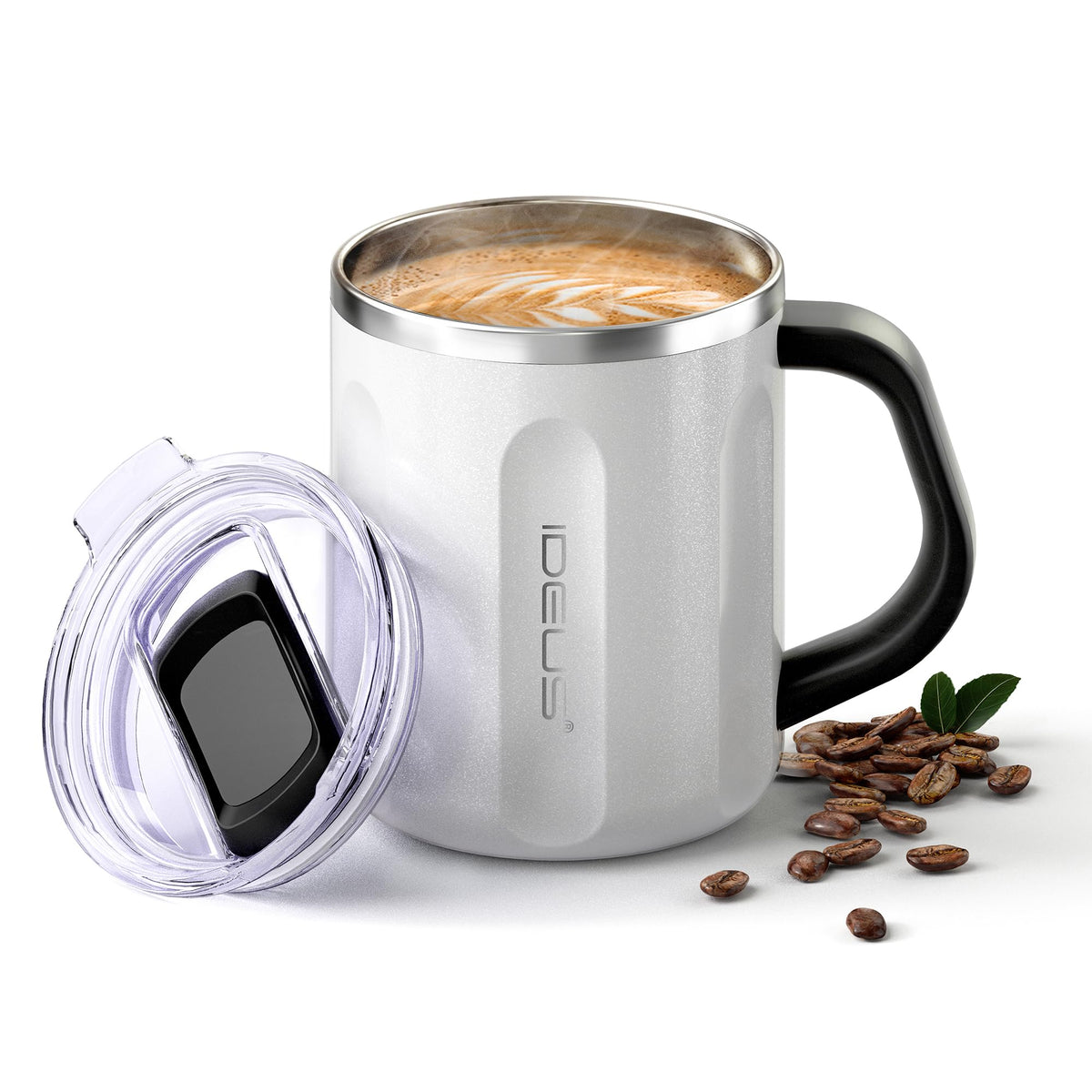 Ideus 16 oz Insulated Coffee Mug with Lid and Handle (Celadon, FUJI DAWN)