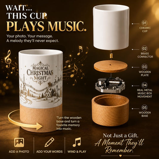 Music Lover Gifts Without Music Life Would B Flat - 12 oz /300 ml Mugs with Lid - Musician Gifts, Musical Lovers Gift (Christmas, Walnut Wood)