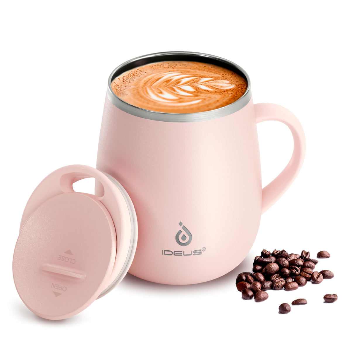 Ideus 16 oz Insulated Coffee Mug with Lid and Handle (Celadon, FUJI DAWN)