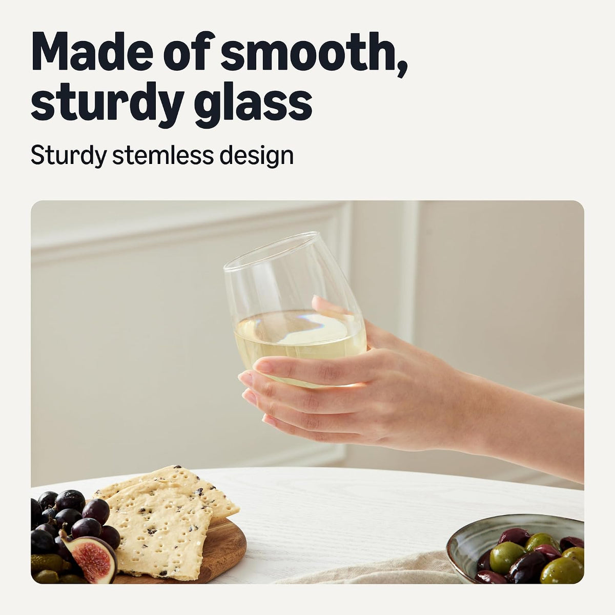 Amazon Basics Stemless White Wine Glasses Set Of 4, 14 Oz Clear Glass, Classic Design for Everyday Dining, Weddings & Parties, Dishwasher-Safe