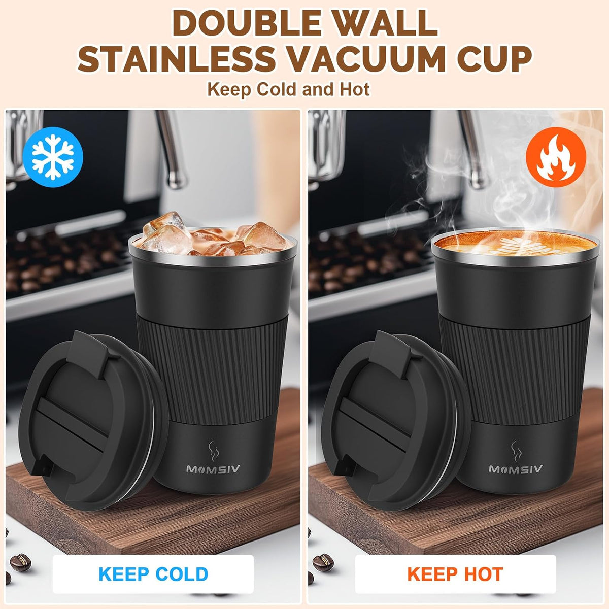 MOMSIV 12oz Travel Coffee Mug, Insulated Coffee Cup with Leakproof Lid