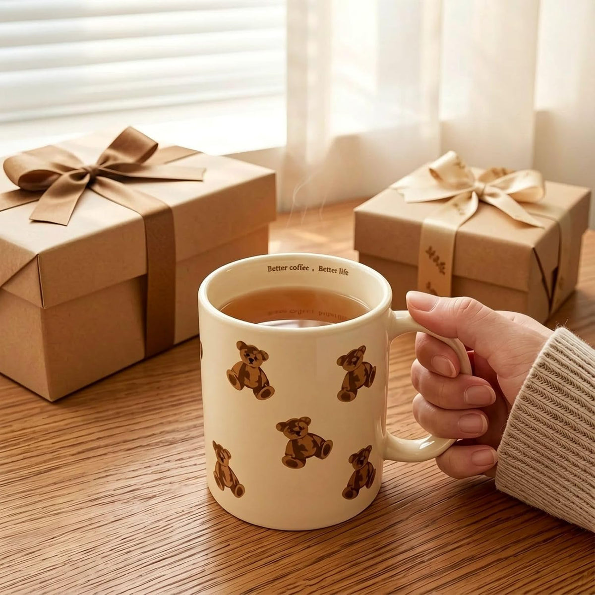 Teddy Bear Mug Cute Vintage Ceramic Coffee Mug for Women Girls