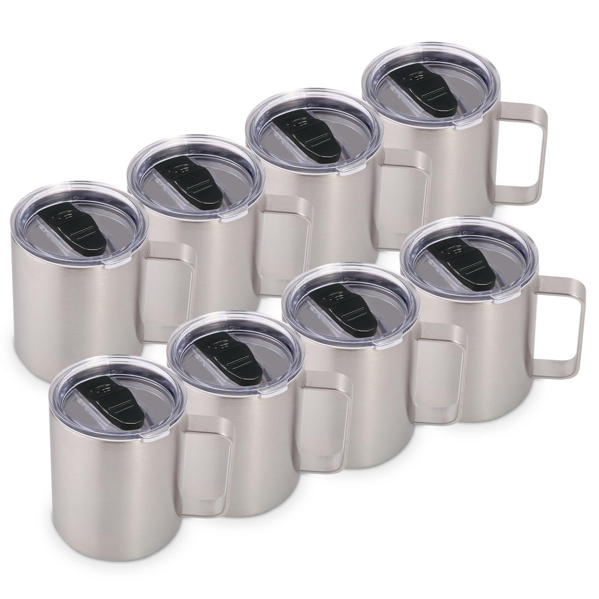 Volhoply 14oz Insulated Stainless Steel Coffee Mug with Lid Bulk 8 Pack,Double Wall Vacuum Travel Coffee Cup with Handle,Reusable Metal Cups Tumbler Cup, Camping Mugs,Ideal Gifts(Mix,8)