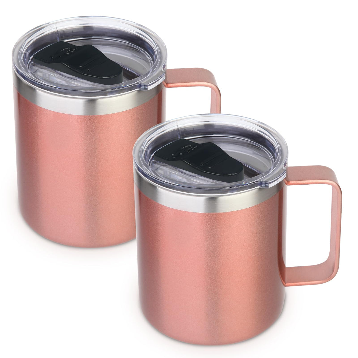 Volhoply 14oz Insulated Stainless Steel Coffee Mug with Lid Bulk 8 Pack,Double Wall Vacuum Travel Coffee Cup with Handle,Reusable Metal Cups Tumbler Cup, Camping Mugs,Ideal Gifts(Mix,8)