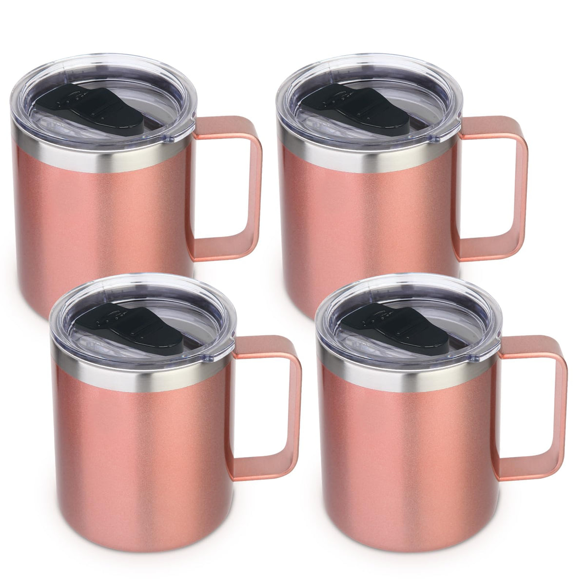 Volhoply 14oz Insulated Stainless Steel Coffee Mug with Lid Bulk 8 Pack,Double Wall Vacuum Travel Coffee Cup with Handle,Reusable Metal Cups Tumbler Cup, Camping Mugs,Ideal Gifts(Mix,8)
