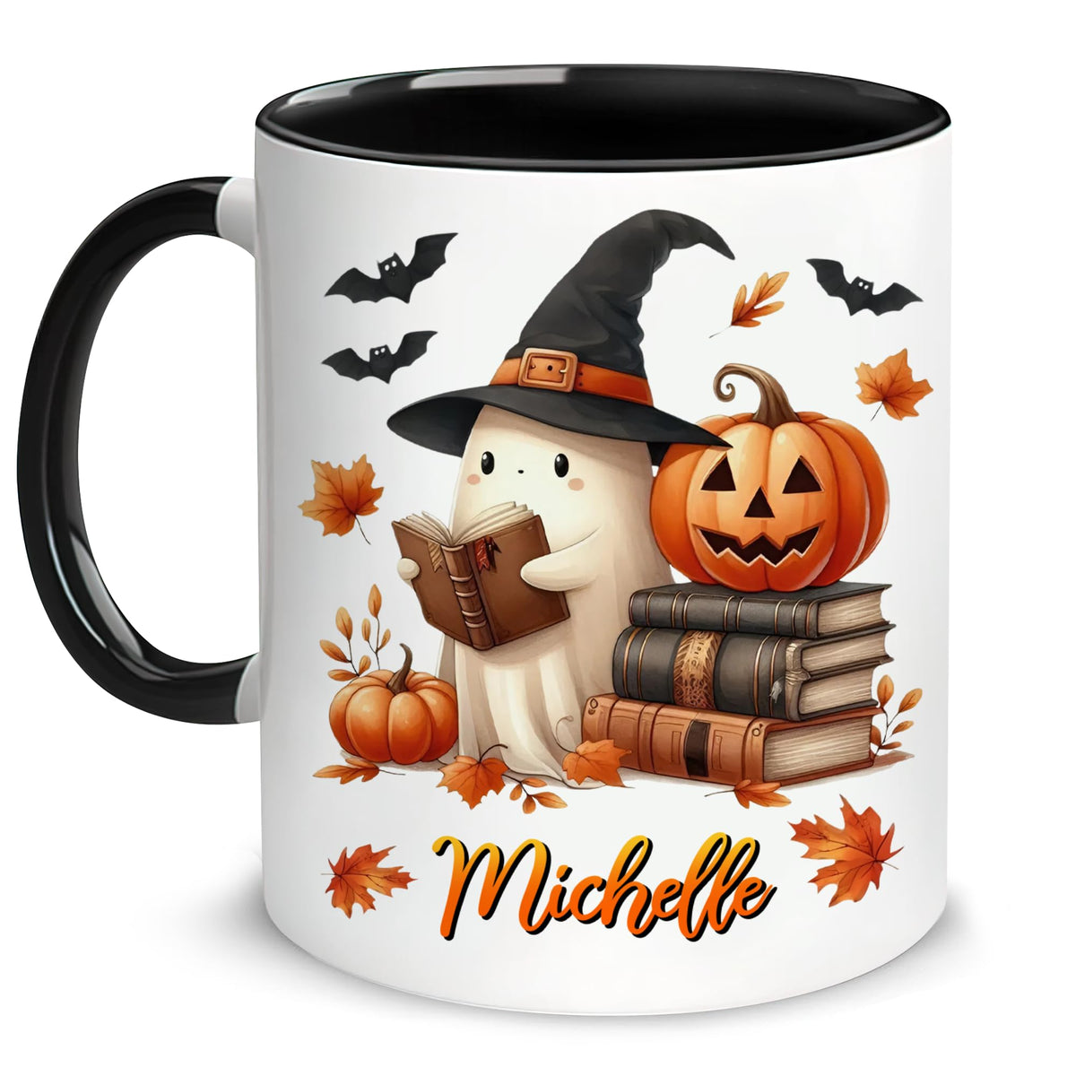 Hyturtle Cute Ghost Read Book Mug - Black Coffee Cup Ceramic Mug 15 Oz And Keychain - Book Gifts For Women Lover - Bookish Gift For Bookworm Librarian - Inspirational Librarian Present For Halloween