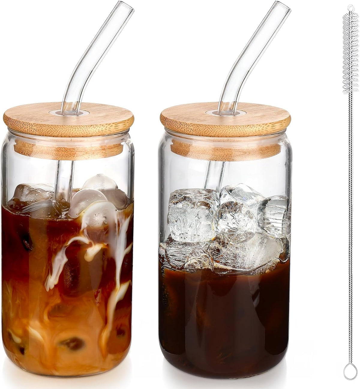 Iced Coffee Cups with Lids,Glass Cups with Lids and Straws,2 Coffee Tumbler