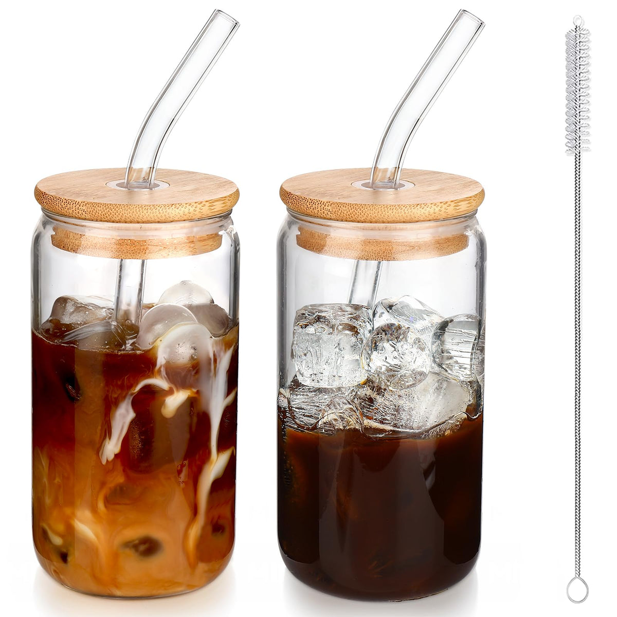 Iced Coffee Cups with Lids,Glass Cups with Lids and Straws,2 Coffee Tumbler