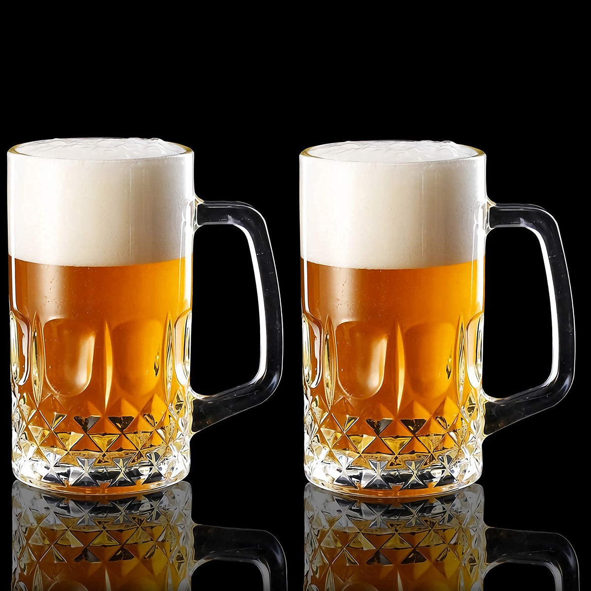 32 Ounces Beer Stein Mugs - 2 Pack Extra Large German Style Clear Tall Beer Glasses for Men - Heavy Duty Thick Glass With Handle
