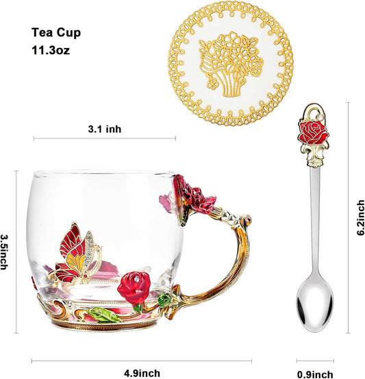 Tea Cup Glass Coffee Enamels Mug Gifts for Mom Women Christmas Birthday