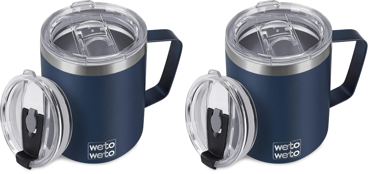 WETOWETO 14 oz Insulated Coffee Mug, Vacuum Camping Mug with Lid, Handle