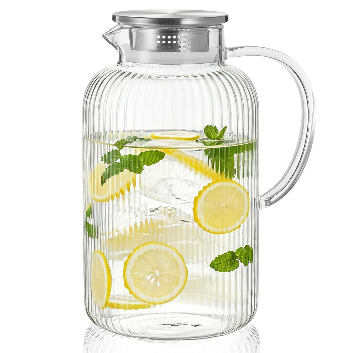 Bivvclaz 2 Liter 68 oz Glass Pitcher with Lid and Handle, Glass Carafe for Hot/Cold Water, Large Iced Tea Pitcher for Coffee, Juice and Homemade Beverage