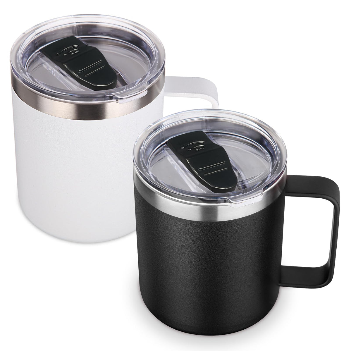 Volhoply 14oz Insulated Stainless Steel Coffee Mug with Lid Bulk 8 Pack,Double Wall Vacuum Travel Coffee Cup with Handle,Reusable Metal Cups Tumbler Cup, Camping Mugs,Ideal Gifts(Mix,8)