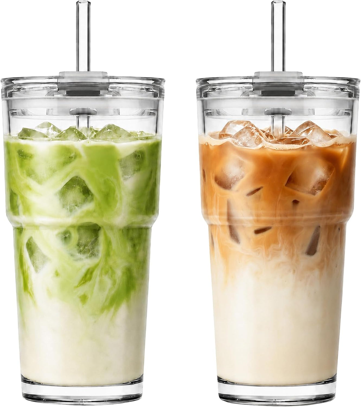 KEMORELA 20oz Crystal‑clear Iced Coffee Cups with Lids, Glass Cups Tumblers