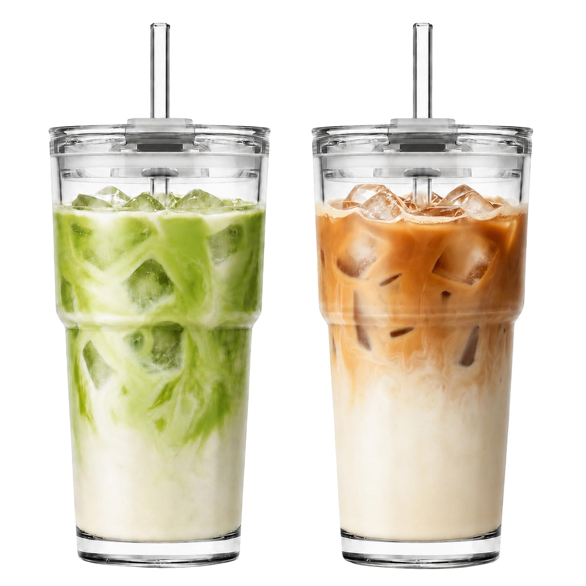 KEMORELA 20oz Crystal‑clear Iced Coffee Cups with Lids, Glass Cups Tumblers